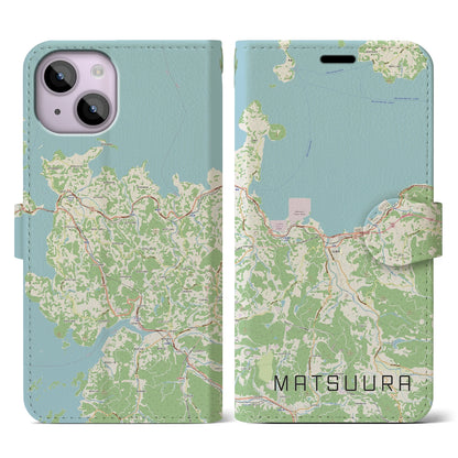 【松浦（長崎県）】地図柄iPhoneケース（手帳タイプ）ナチュラル・iPhone 14 用