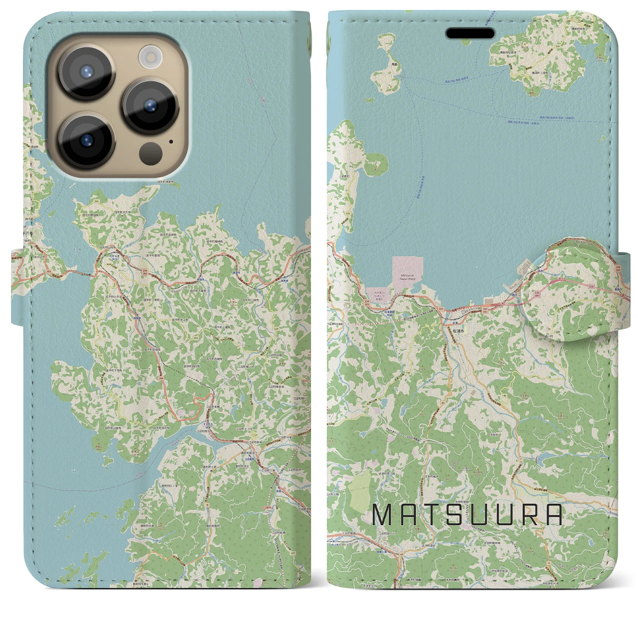 【松浦】地図柄iPhoneケース（手帳両面タイプ・ナチュラル）iPhone 14 Pro Max 用