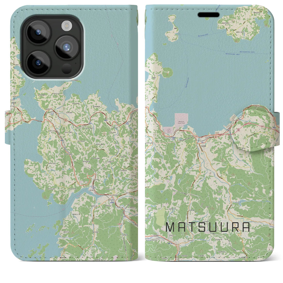 【松浦】地図柄iPhoneケース（手帳両面タイプ・ナチュラル）iPhone 15 Pro Max 用