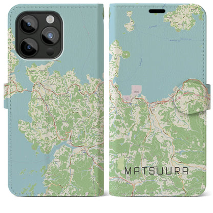 【松浦（長崎県）】地図柄iPhoneケース（手帳タイプ）ナチュラル・iPhone 15 Pro Max 用
