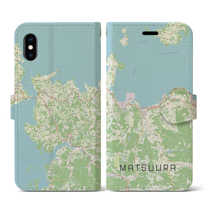 【松浦（長崎県）】地図柄iPhoneケース（手帳タイプ）ナチュラル・iPhone XS / X 用