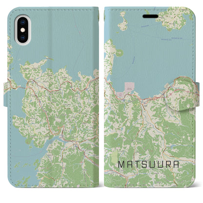 【松浦（長崎県）】地図柄iPhoneケース（手帳タイプ）ナチュラル・iPhone XS Max 用