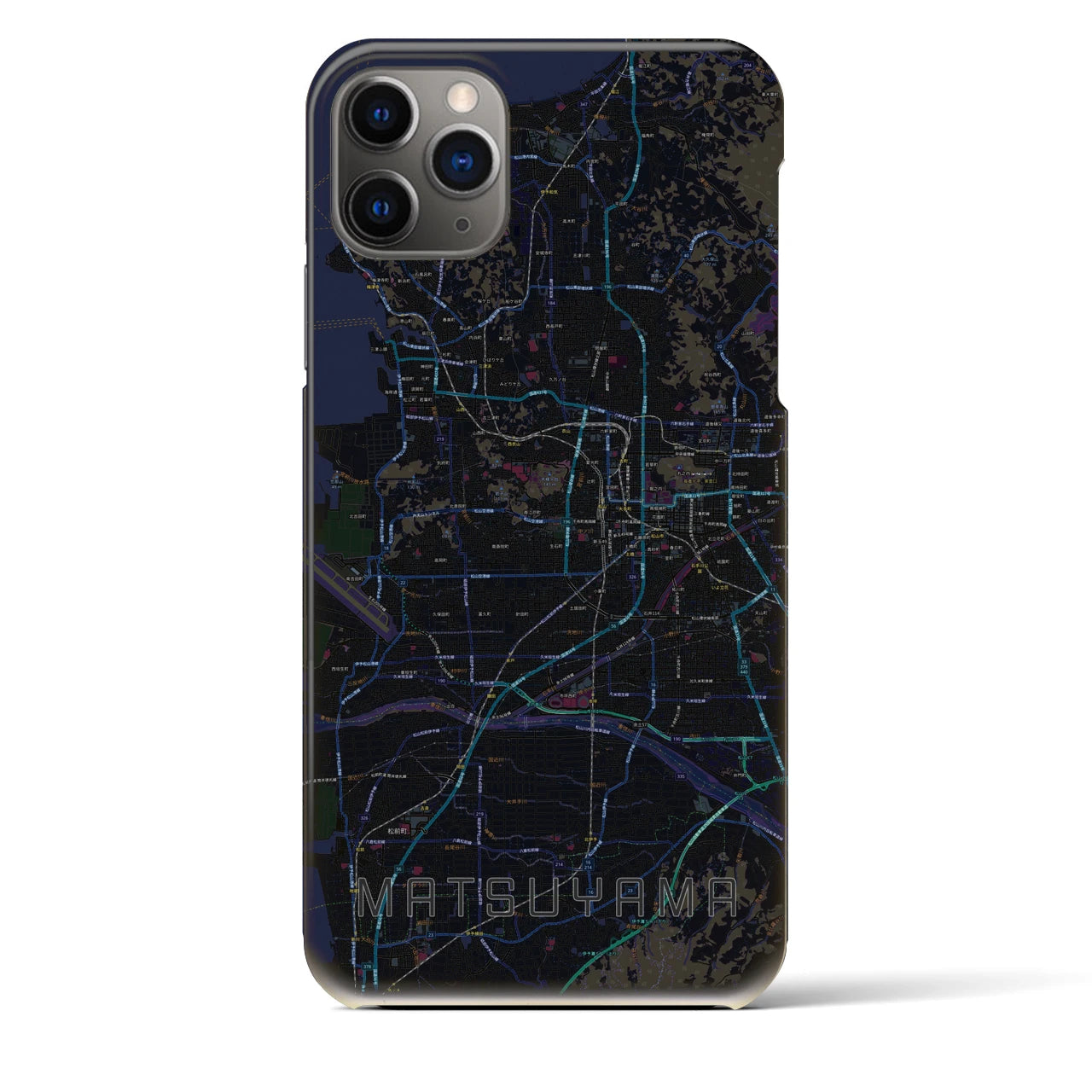 【松山】地図柄iPhoneケース（バックカバータイプ・ブラック）iPhone 11 Pro Max 用