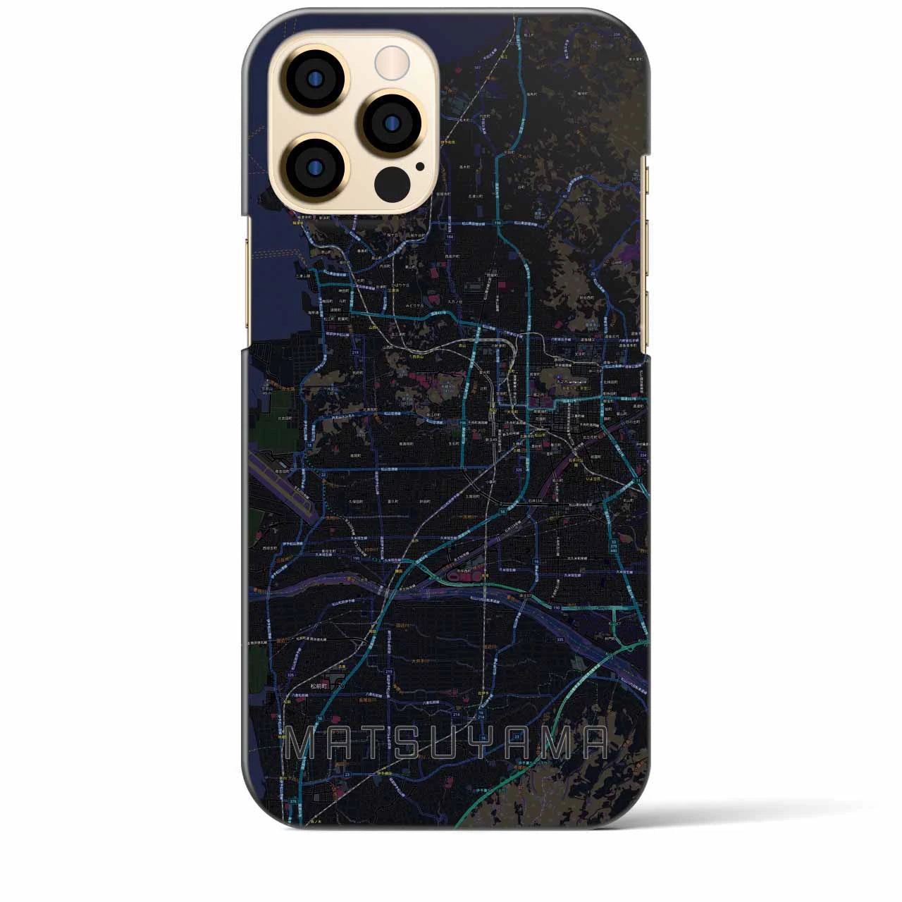 【松山】地図柄iPhoneケース（バックカバータイプ・ブラック）iPhone 12 Pro Max 用
