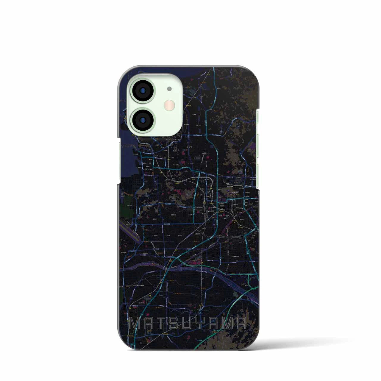 【松山】地図柄iPhoneケース（バックカバータイプ・ブラック）iPhone 12 mini 用