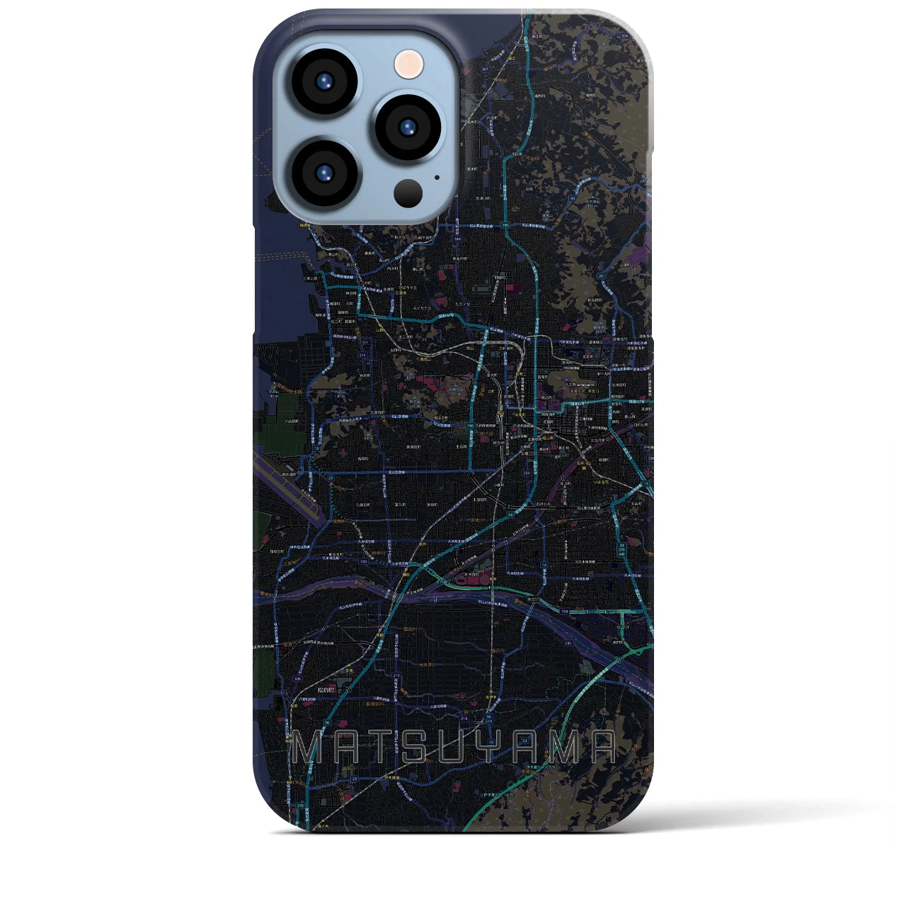 【松山】地図柄iPhoneケース（バックカバータイプ・ブラック）iPhone 13 Pro Max 用