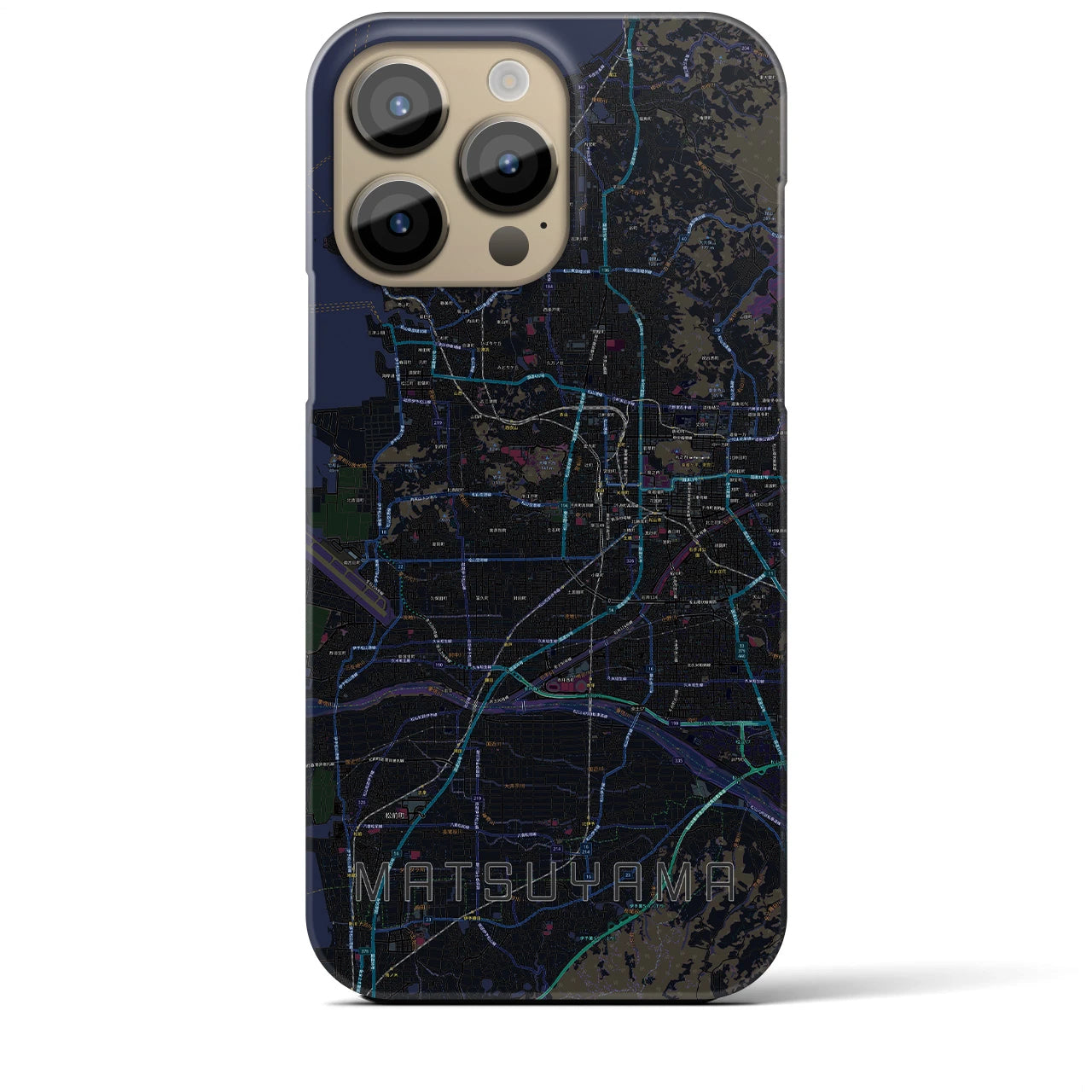 【松山】地図柄iPhoneケース（バックカバータイプ・ブラック）iPhone 14 Pro Max 用
