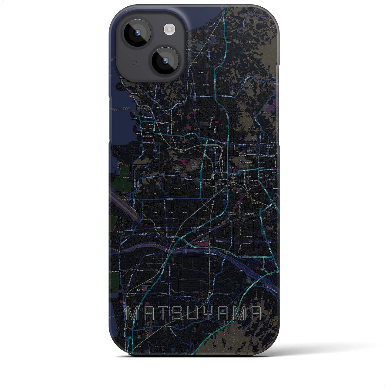 【松山】地図柄iPhoneケース（バックカバータイプ・ブラック）iPhone 14 Plus 用