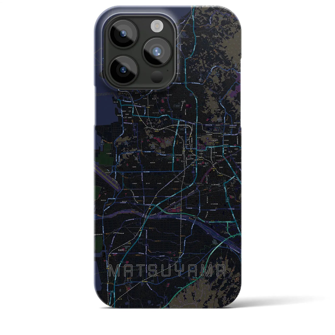 【松山】地図柄iPhoneケース（バックカバータイプ・ブラック）iPhone 15 Pro Max 用