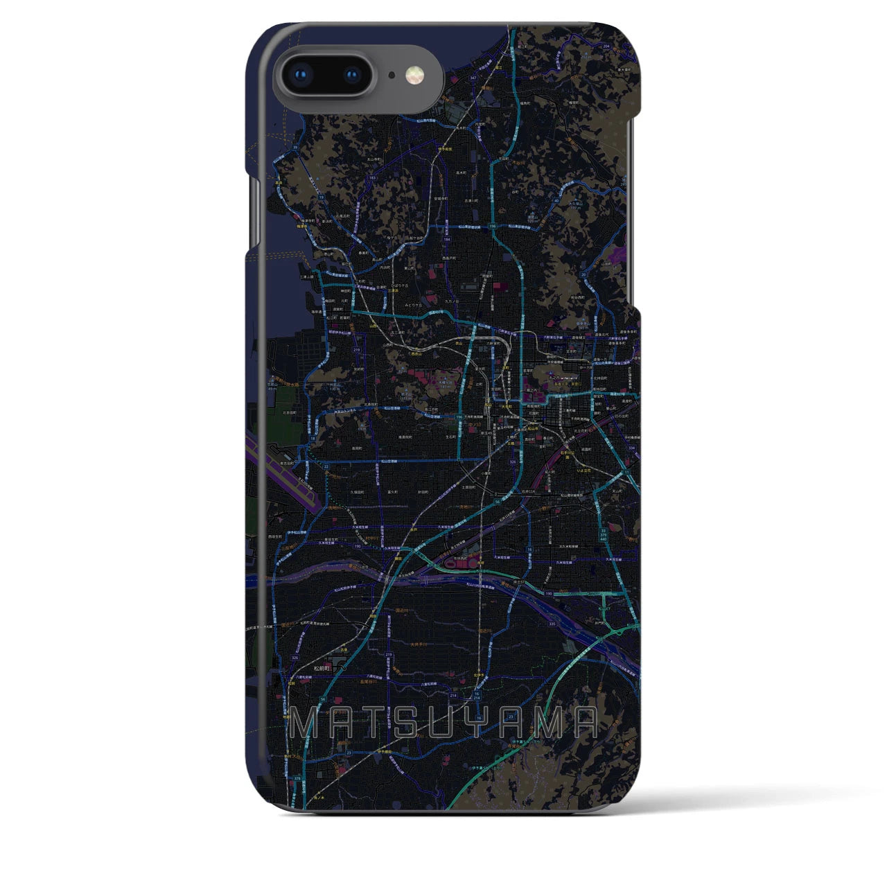 【松山】地図柄iPhoneケース（バックカバータイプ・ブラック）iPhone 8Plus /7Plus / 6sPlus / 6Plus 用