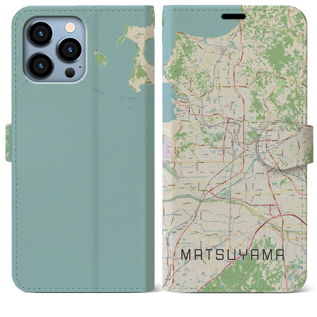 【松山】地図柄iPhoneケース（手帳両面タイプ・ナチュラル）iPhone 13 Pro Max 用