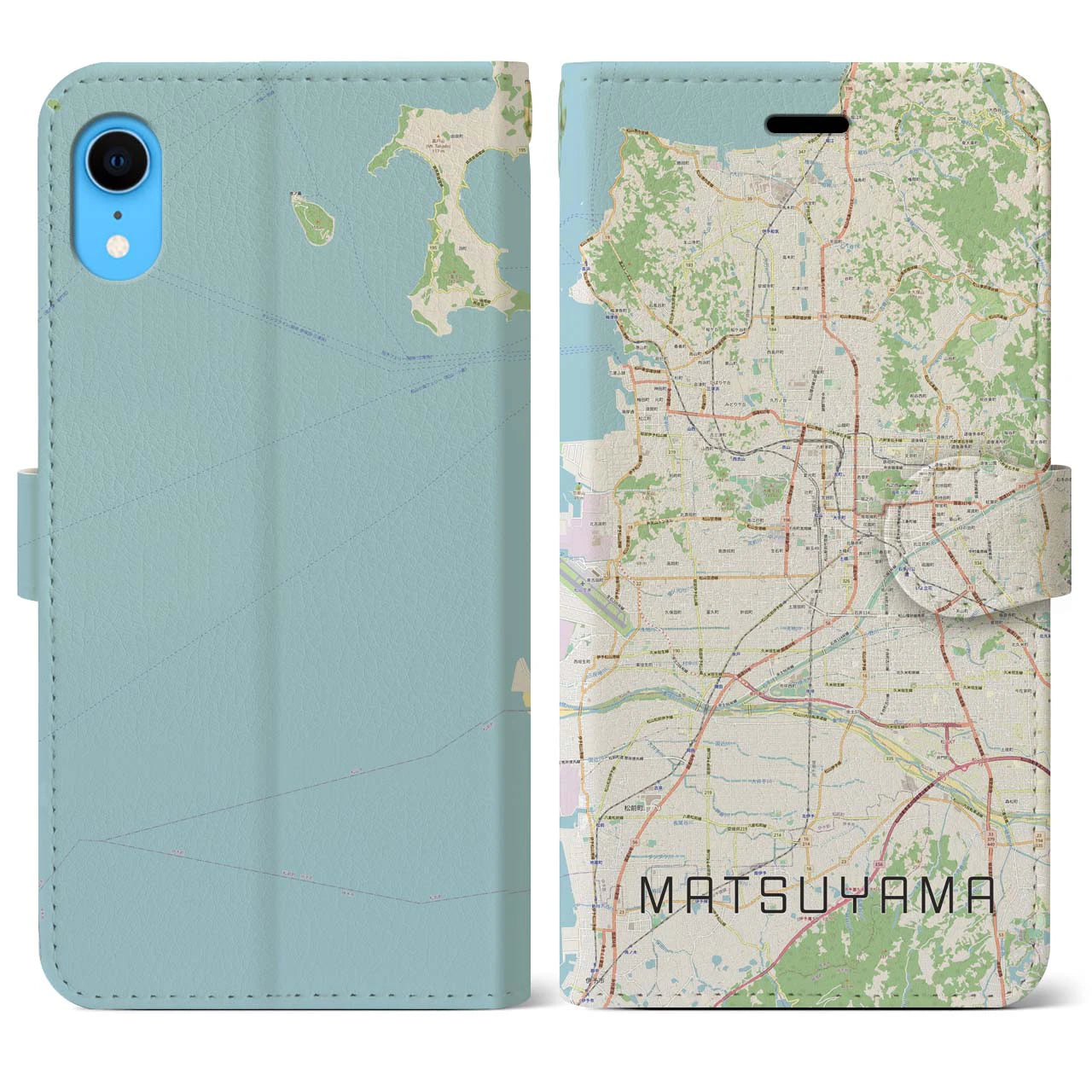 【松山】地図柄iPhoneケース（手帳両面タイプ・ナチュラル）iPhone XR 用
