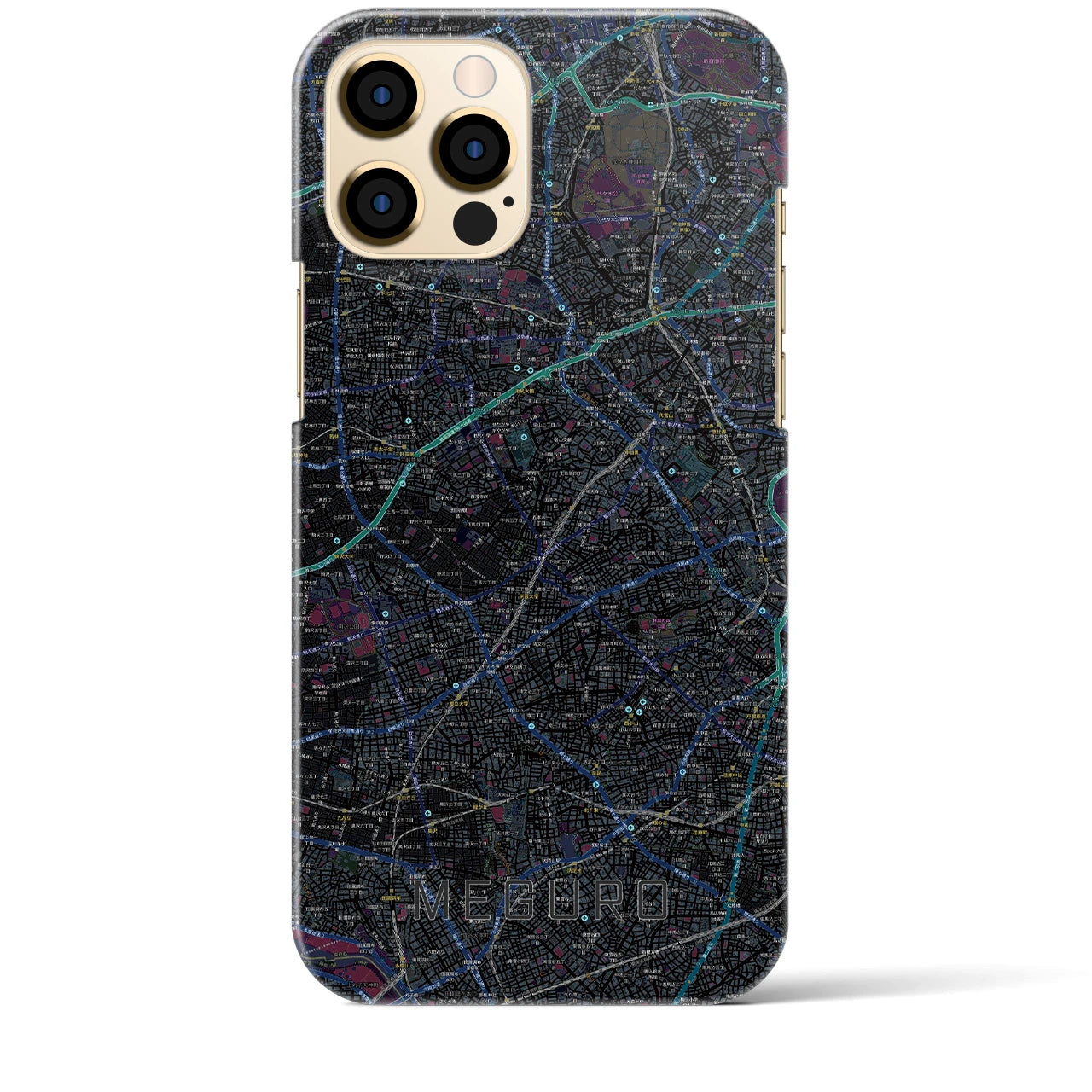 【目黒2】地図柄iPhoneケース（バックカバータイプ・ブラック）iPhone 12 Pro Max 用