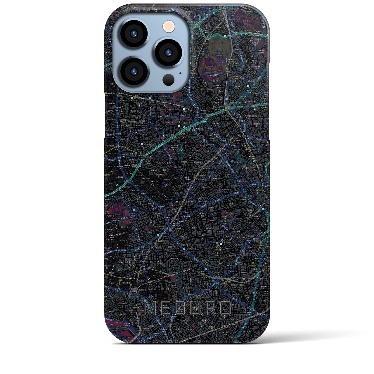 【目黒2】地図柄iPhoneケース（バックカバータイプ・ブラック）iPhone 13 Pro Max 用