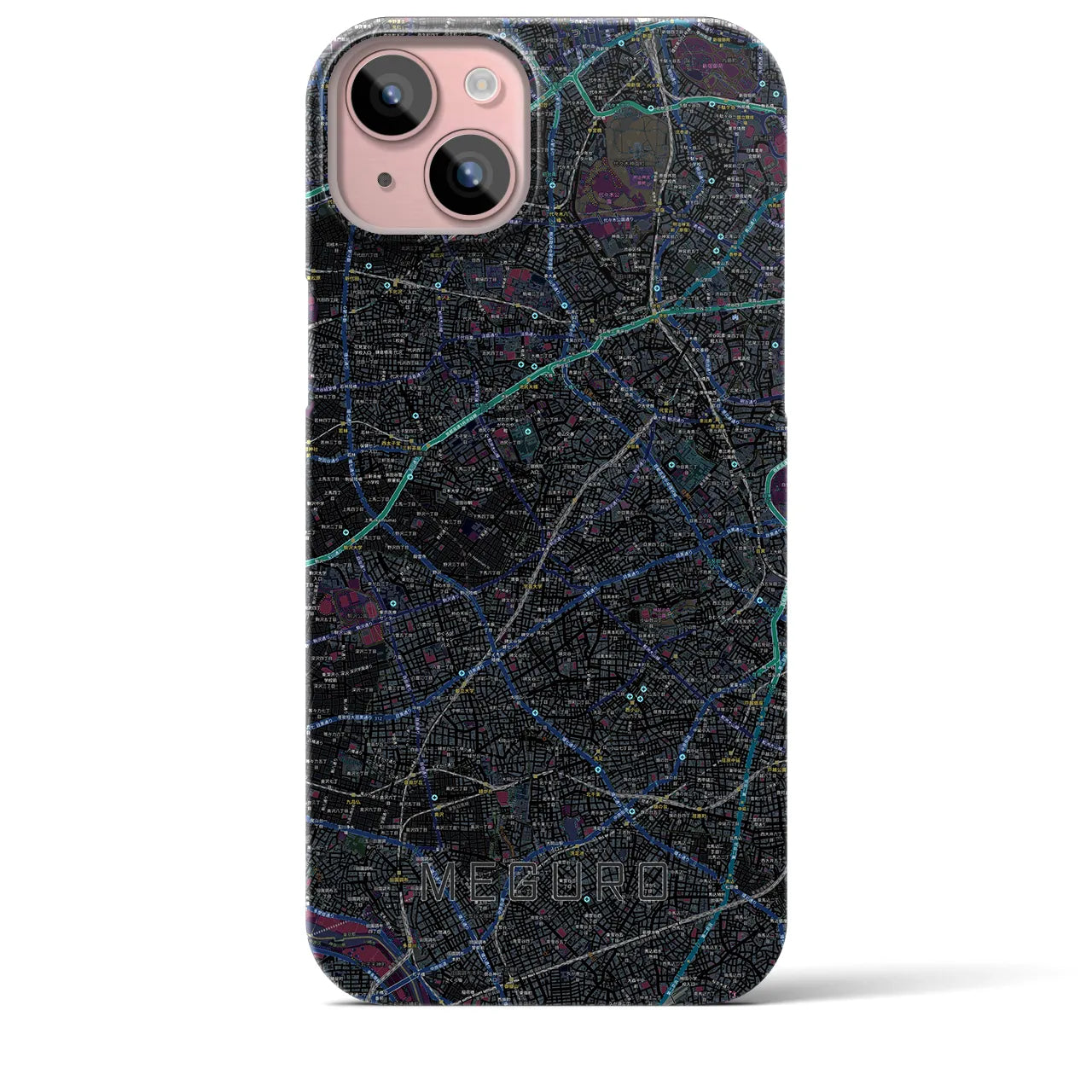 【目黒2】地図柄iPhoneケース（バックカバータイプ・ブラック）iPhone 15 Plus 用