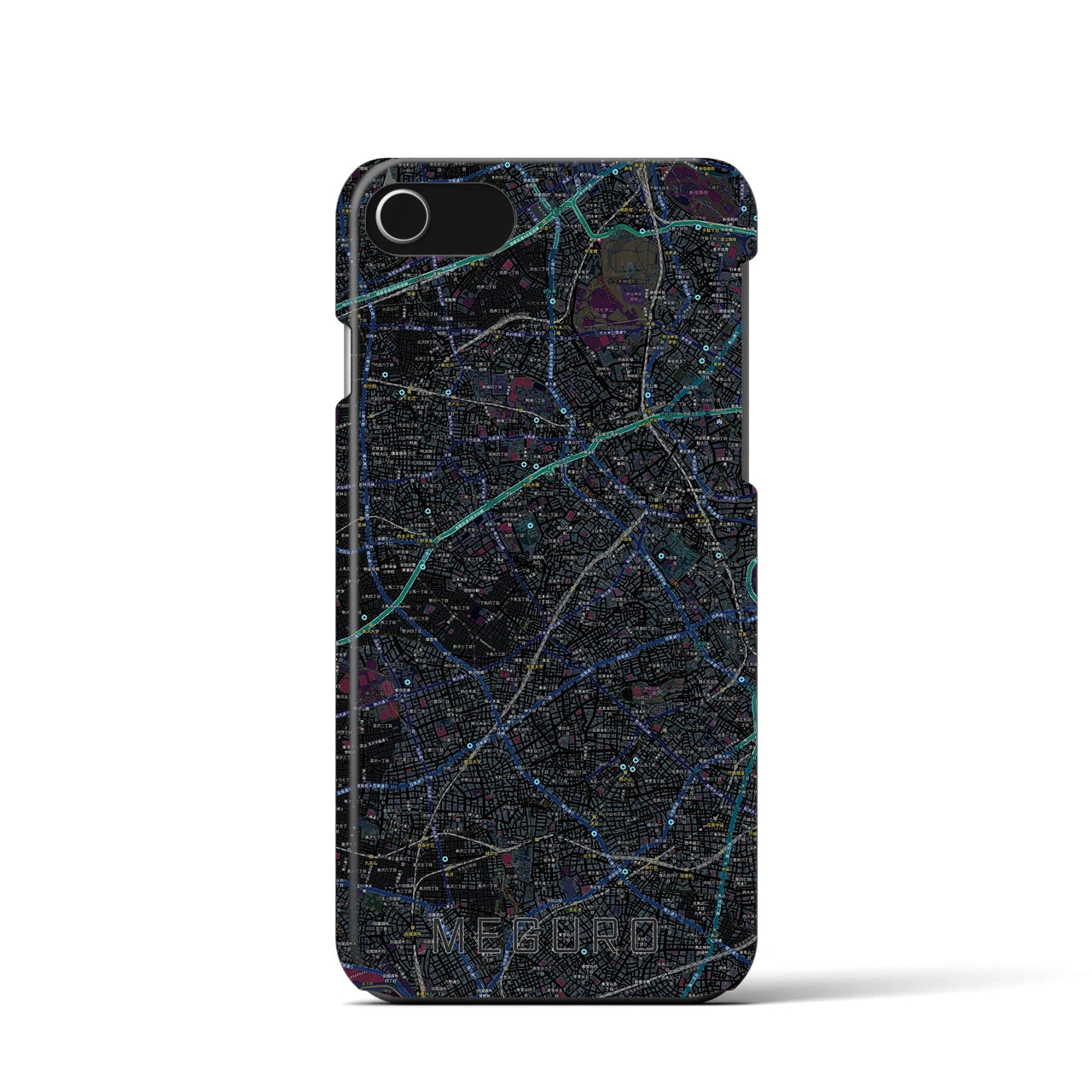 【目黒2】地図柄iPhoneケース（バックカバータイプ・ブラック）iPhone SE（第3 / 第2世代） / 8 / 7 / 6s / 6 用