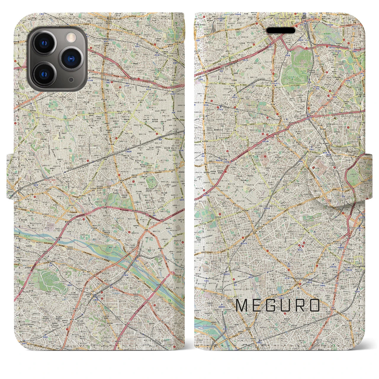 【目黒2】地図柄iPhoneケース（手帳両面タイプ・ナチュラル）iPhone 11 Pro Max 用