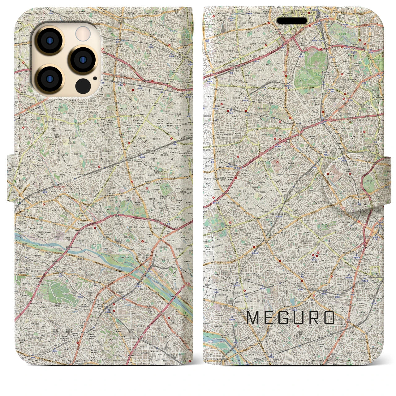 【目黒2】地図柄iPhoneケース（手帳両面タイプ・ナチュラル）iPhone 12 Pro Max 用