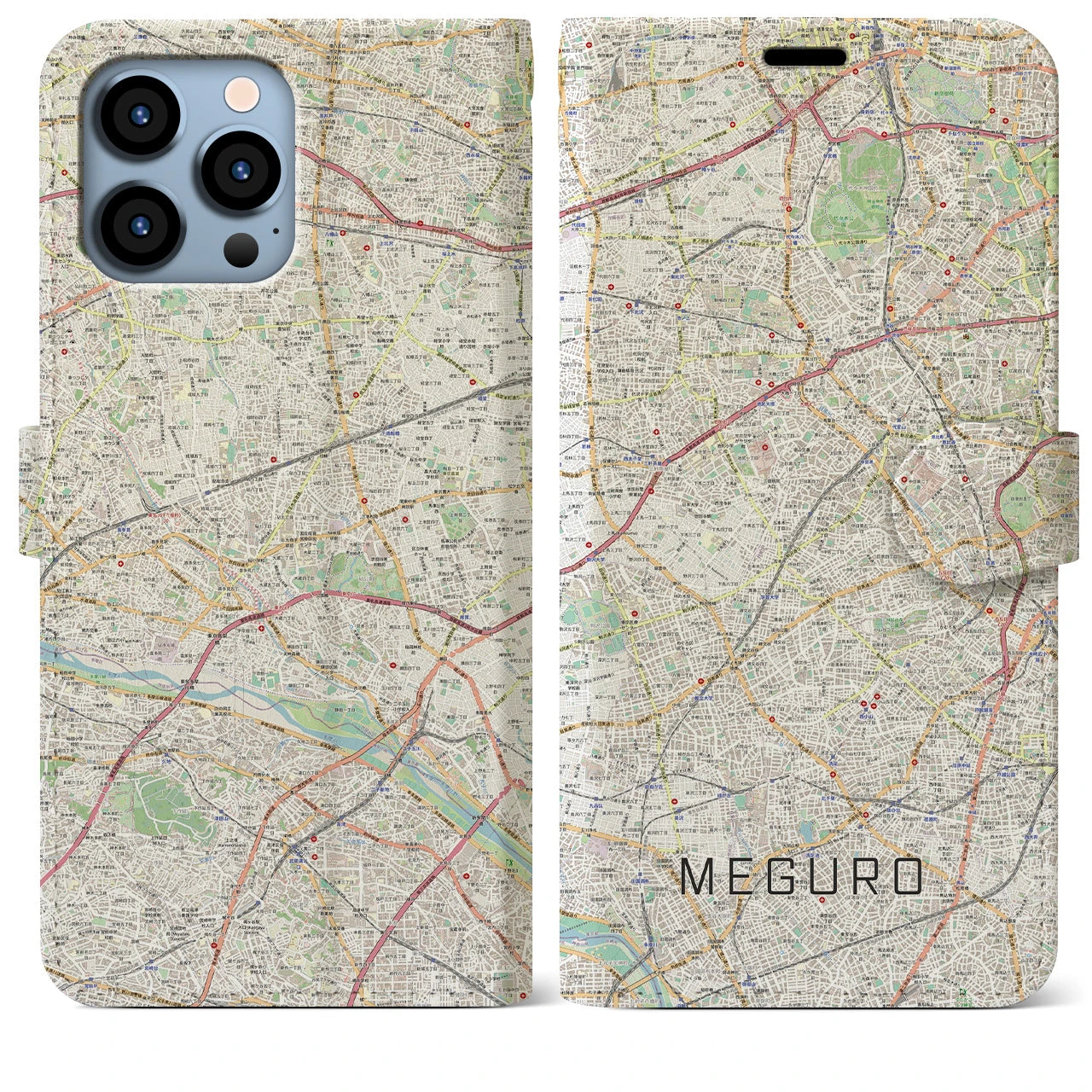 【目黒2】地図柄iPhoneケース（手帳両面タイプ・ナチュラル）iPhone 13 Pro Max 用
