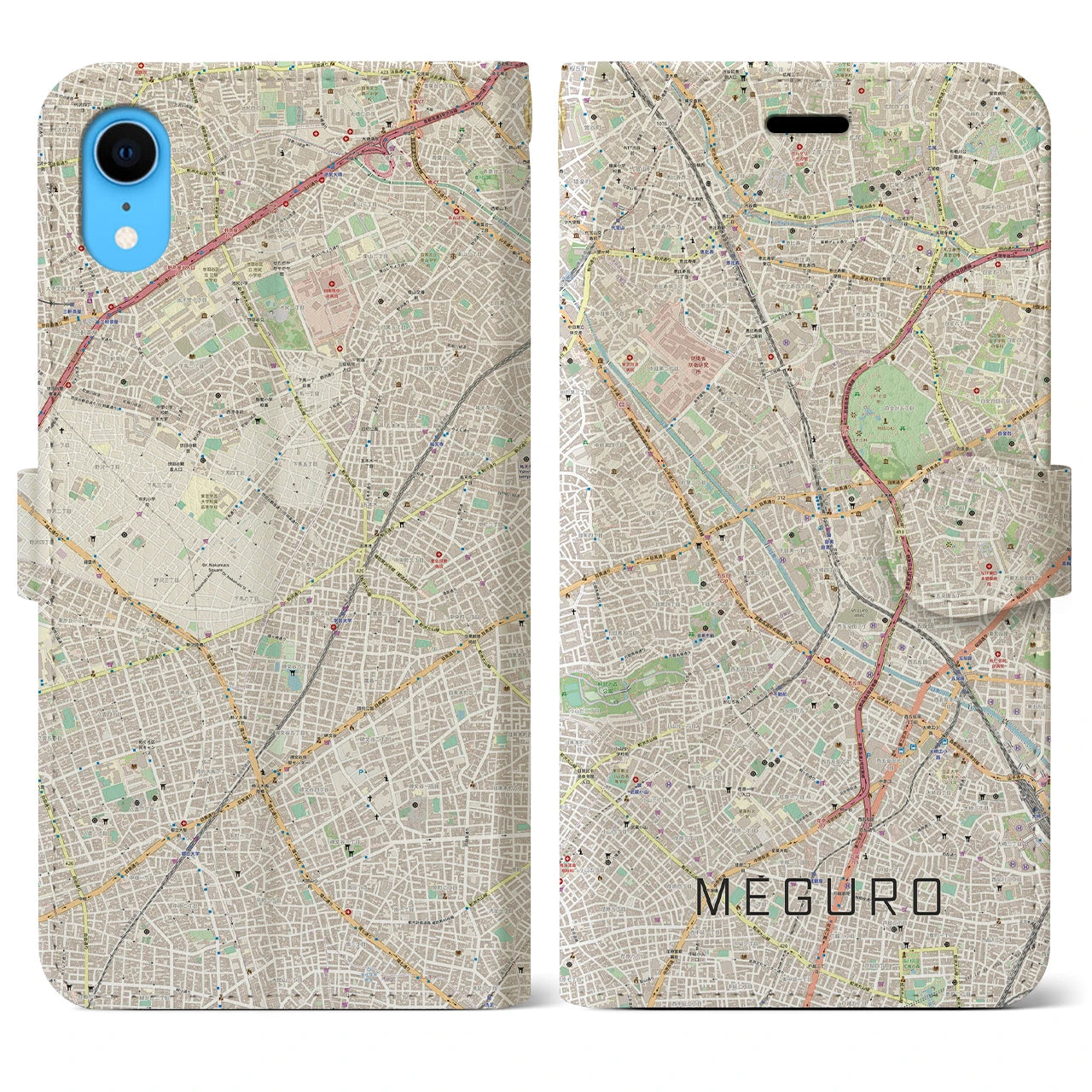 【目黒】地図柄iPhoneケース（手帳両面タイプ・ナチュラル）iPhone XR 用
