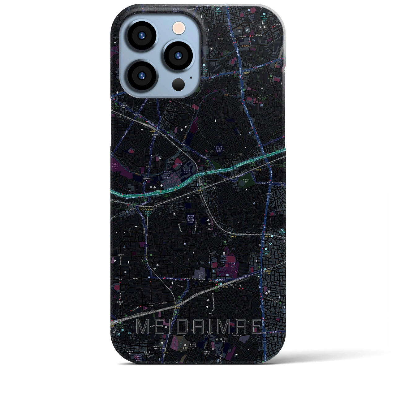 【明大前】地図柄iPhoneケース（バックカバータイプ・ブラック）iPhone 13 Pro Max 用