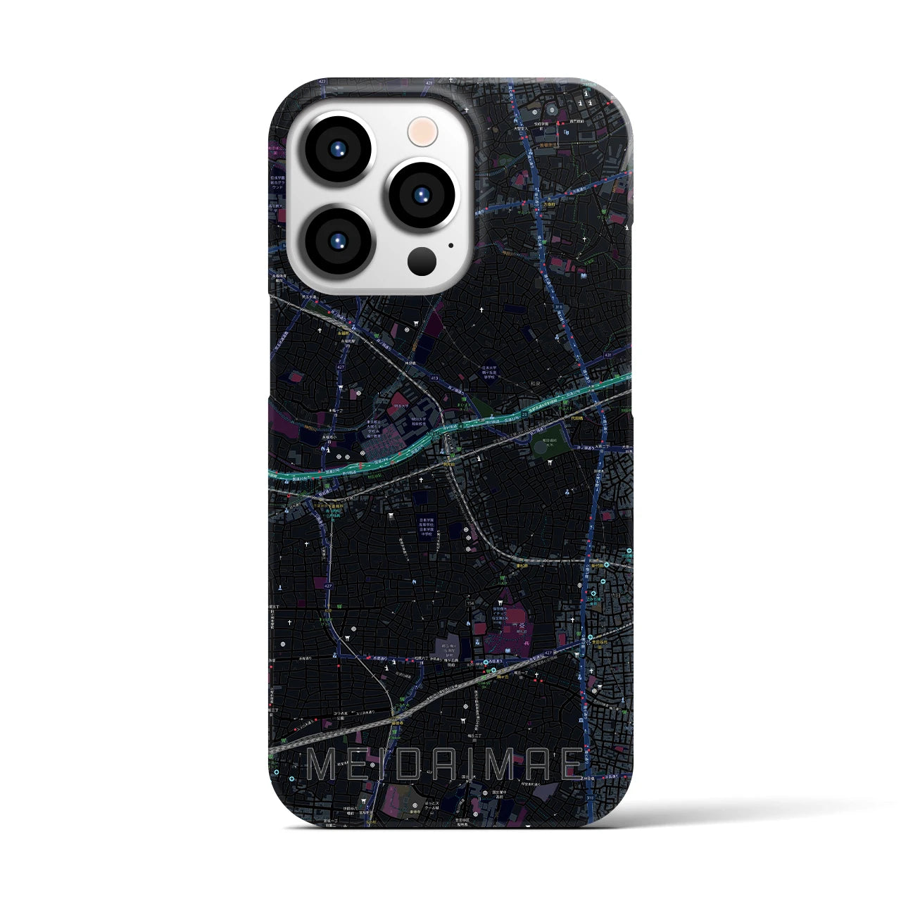 【明大前】地図柄iPhoneケース（バックカバータイプ・ブラック）iPhone 13 Pro 用