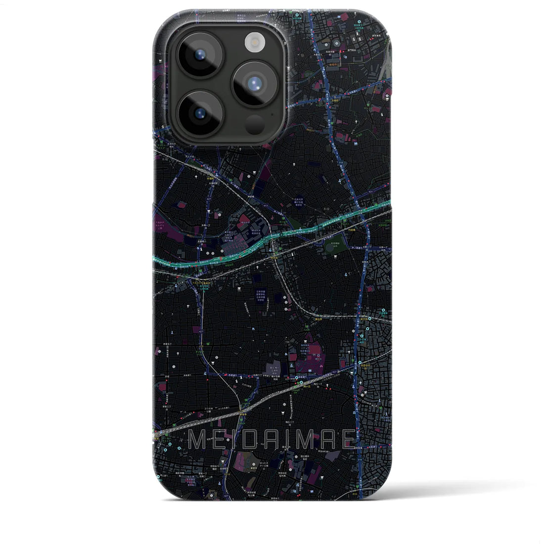 【明大前】地図柄iPhoneケース（バックカバータイプ・ブラック）iPhone 15 Pro Max 用