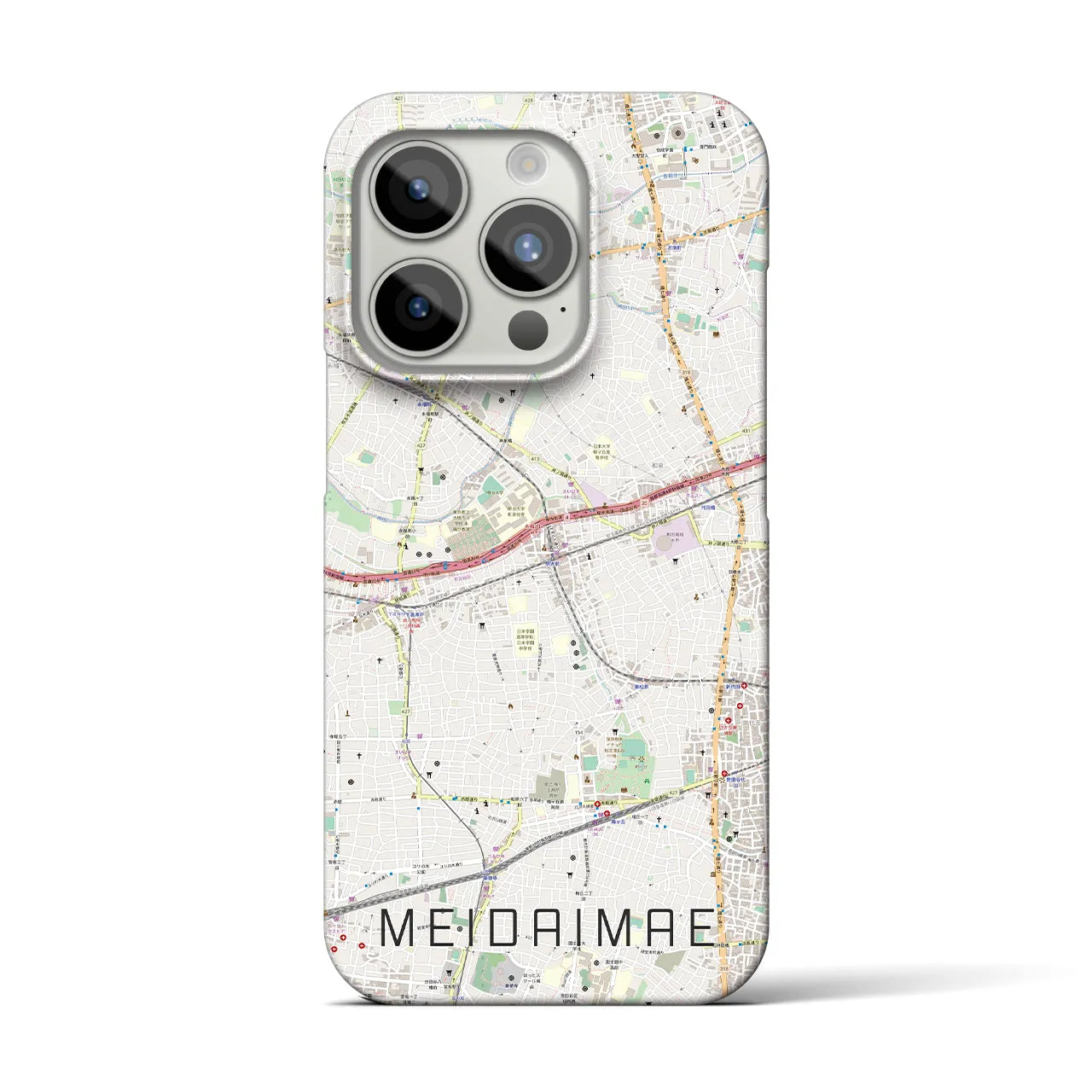 【明大前】地図柄iPhoneケース（バックカバータイプ・ナチュラル）iPhone 15 Pro 用