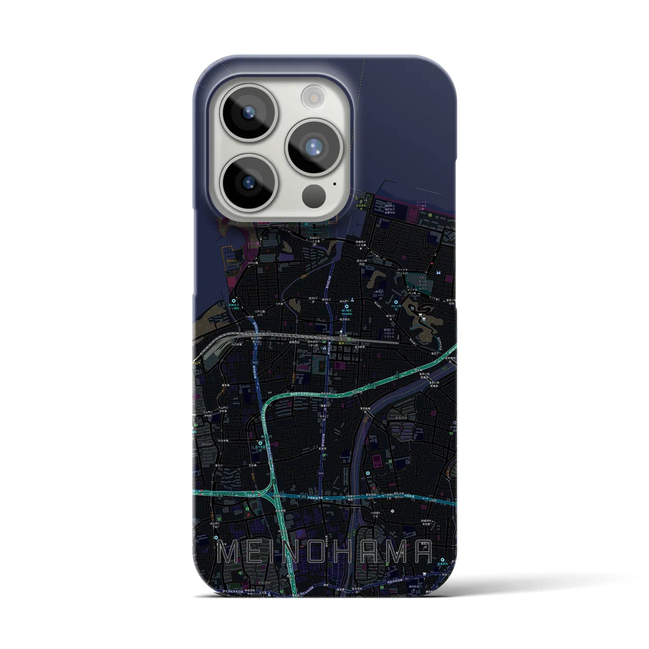 【姪浜】地図柄iPhoneケース（バックカバータイプ・ブラック）iPhone 15 Pro 用