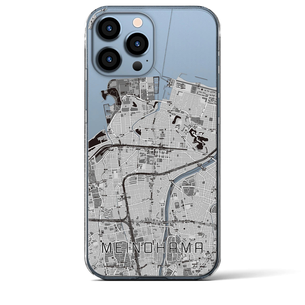 【姪浜】地図柄iPhoneケース（クリアタイプ・モノトーン）iPhone 13 Pro Max 用