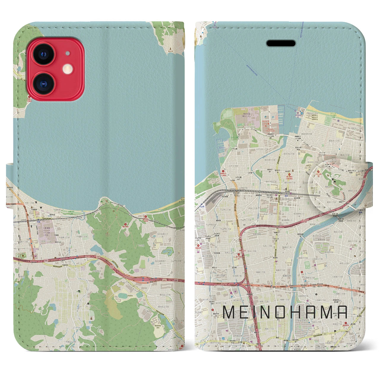 【姪浜】地図柄iPhoneケース（手帳両面タイプ・ナチュラル）iPhone 11 用