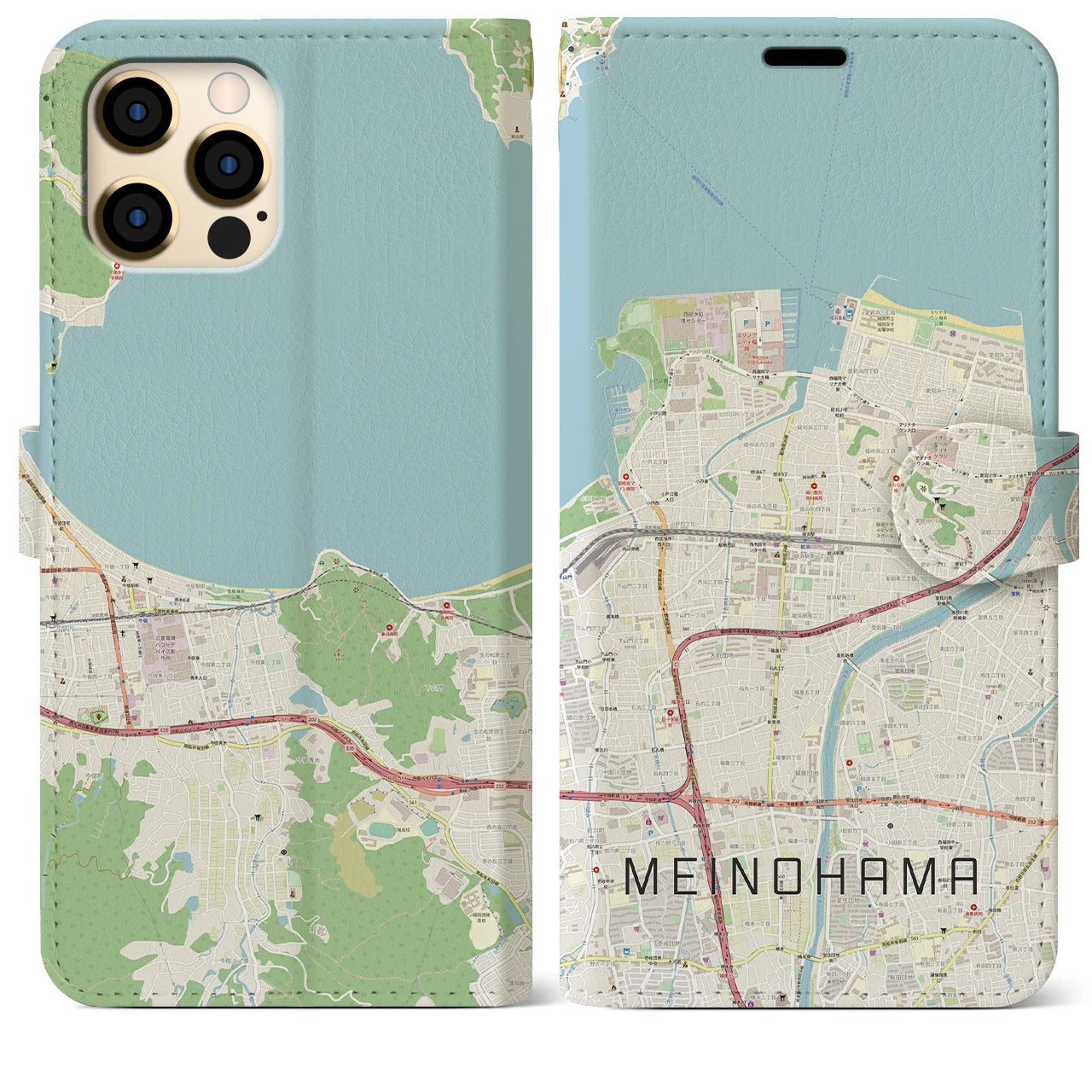 【姪浜】地図柄iPhoneケース（手帳両面タイプ・ナチュラル）iPhone 12 Pro Max 用