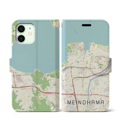 【姪浜（福岡県）】地図柄iPhoneケース（手帳タイプ）ナチュラル・iPhone 12 mini 用