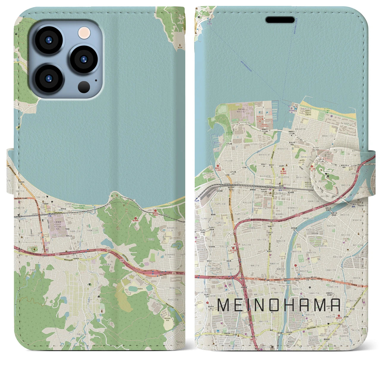 【姪浜】地図柄iPhoneケース（手帳両面タイプ・ナチュラル）iPhone 13 Pro Max 用