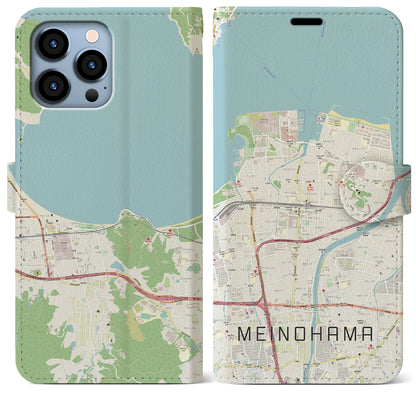 【姪浜（福岡県）】地図柄iPhoneケース（手帳タイプ）ナチュラル・iPhone 13 Pro Max 用