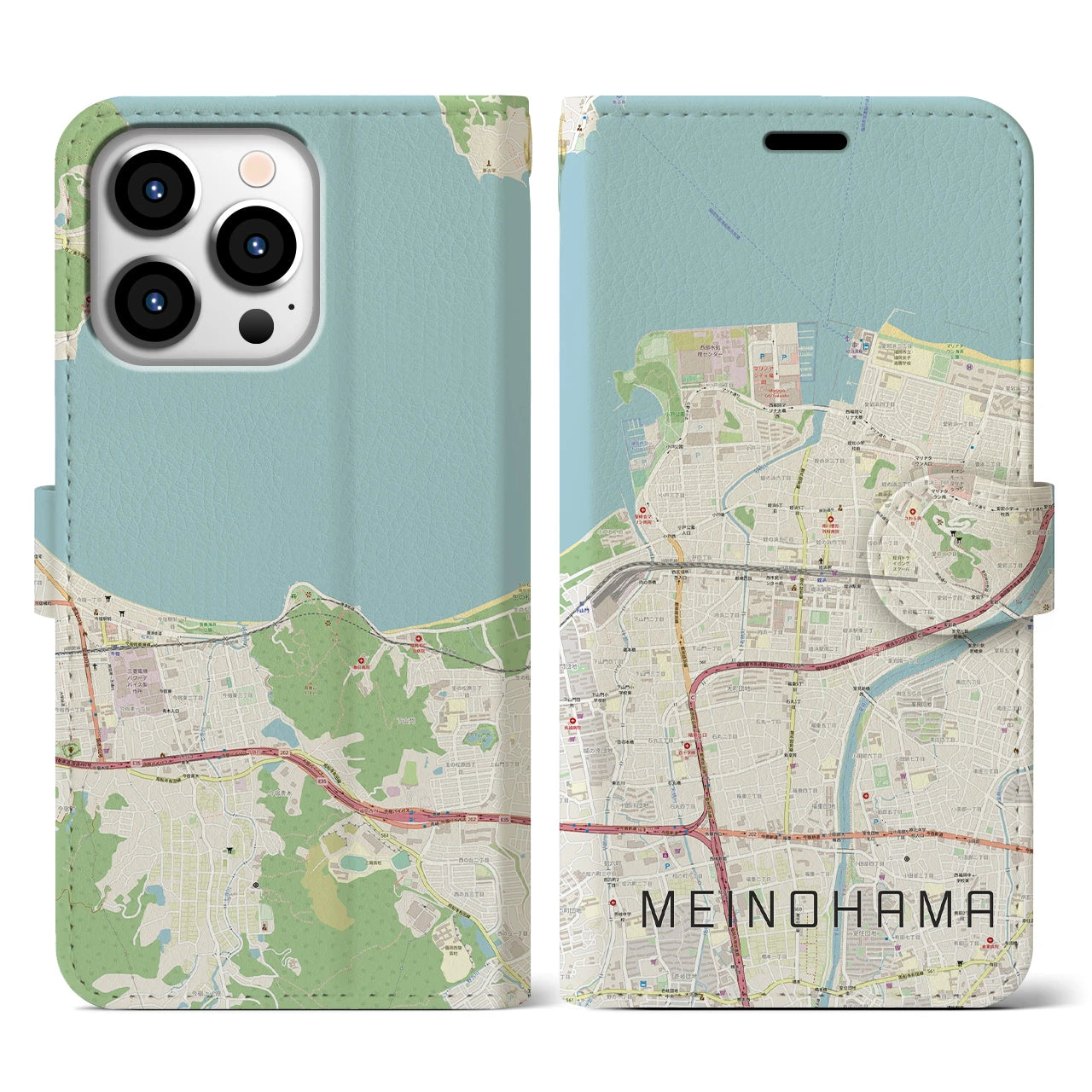 【姪浜】地図柄iPhoneケース（手帳両面タイプ・ナチュラル）iPhone 13 Pro 用