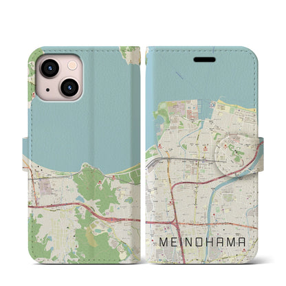 【姪浜（福岡県）】地図柄iPhoneケース（手帳タイプ）ナチュラル・iPhone 13 mini 用