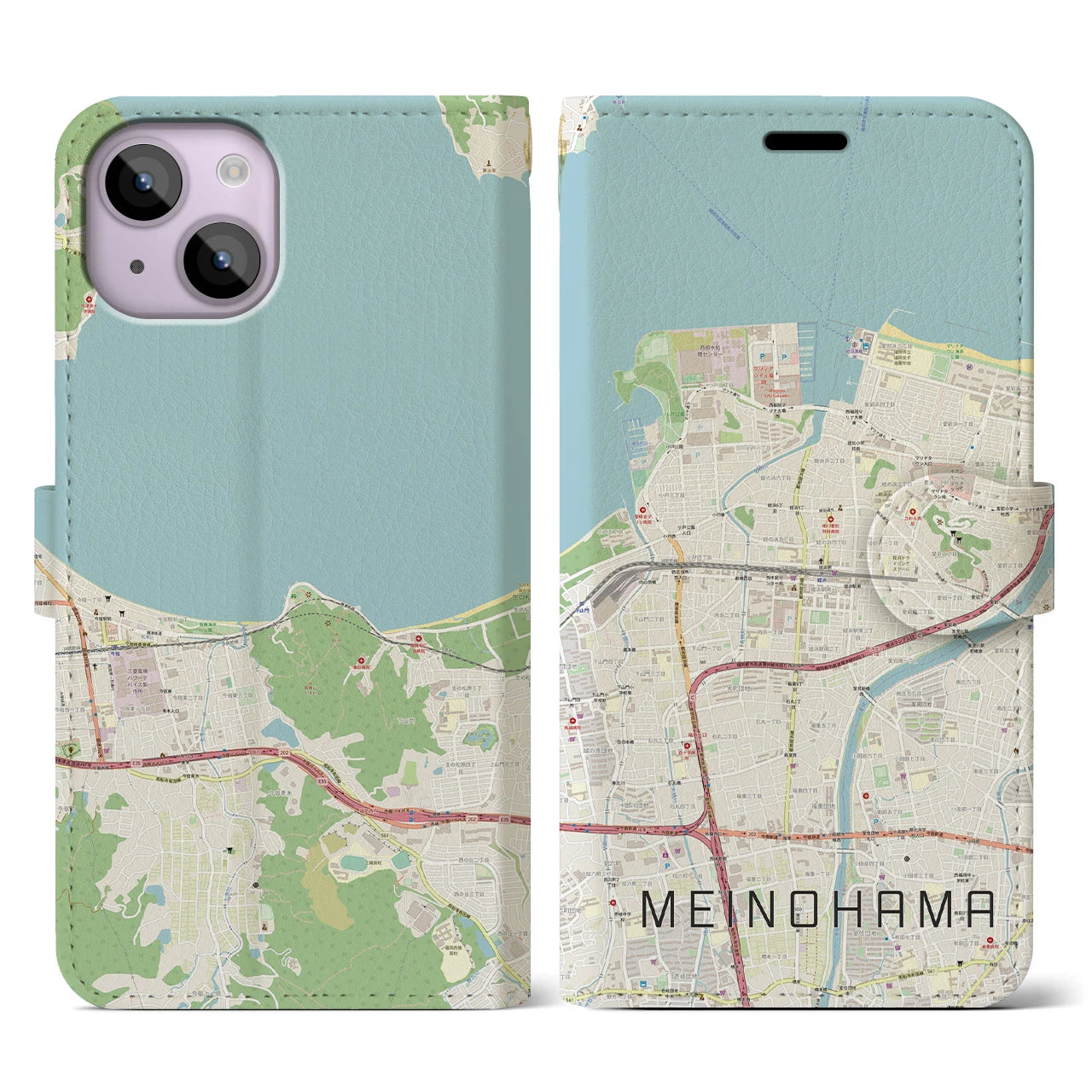 【姪浜】地図柄iPhoneケース（手帳両面タイプ・ナチュラル）iPhone 14 用
