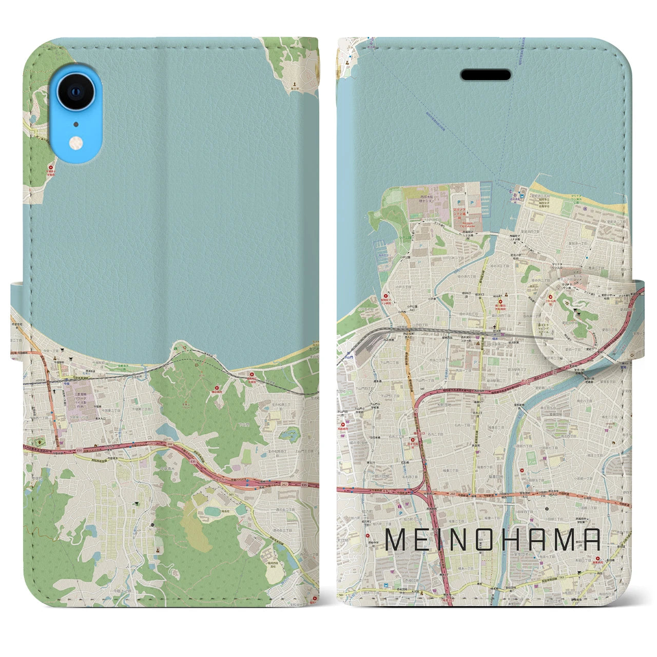 【姪浜】地図柄iPhoneケース（手帳両面タイプ・ナチュラル）iPhone XR 用