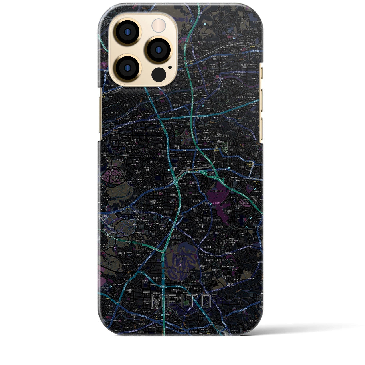 【名東】地図柄iPhoneケース（バックカバータイプ・ブラック）iPhone 12 Pro Max 用