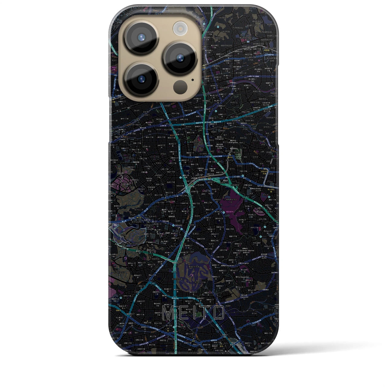 【名東】地図柄iPhoneケース（バックカバータイプ・ブラック）iPhone 14 Pro Max 用