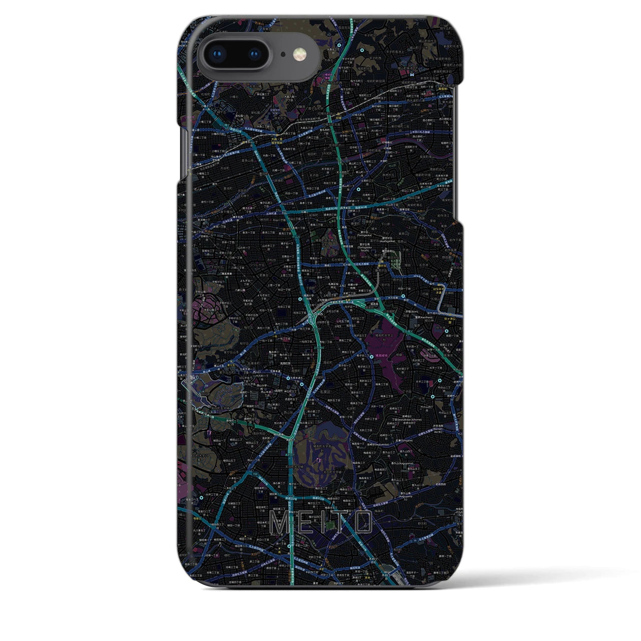 【名東】地図柄iPhoneケース（バックカバータイプ・ブラック）iPhone 8Plus /7Plus / 6sPlus / 6Plus 用