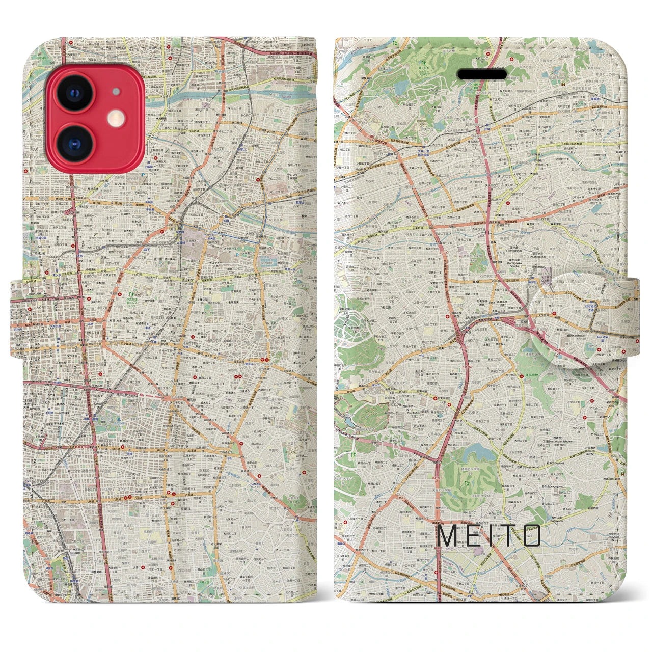 【名東】地図柄iPhoneケース（手帳両面タイプ・ナチュラル）iPhone 11 用