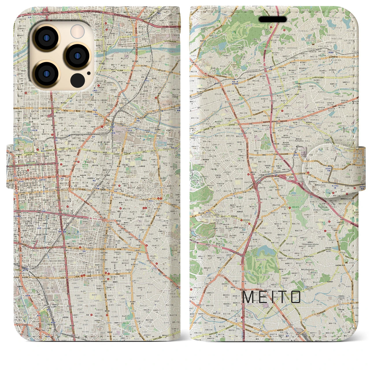 【名東】地図柄iPhoneケース（手帳両面タイプ・ナチュラル）iPhone 12 Pro Max 用