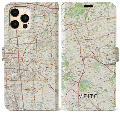 【名東（愛知県）】地図柄iPhoneケース（手帳タイプ）ナチュラル・iPhone 12 Pro Max 用