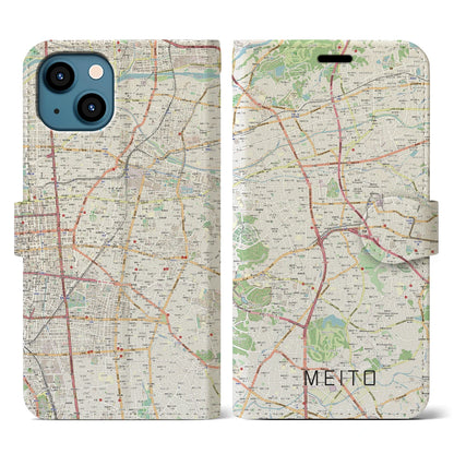 【名東（愛知県）】地図柄iPhoneケース（手帳タイプ）ナチュラル・iPhone 13 用