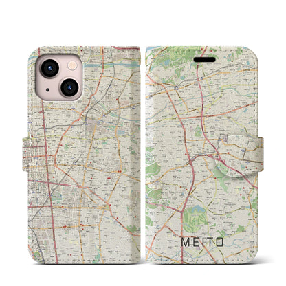 【名東（愛知県）】地図柄iPhoneケース（手帳タイプ）ナチュラル・iPhone 13 mini 用