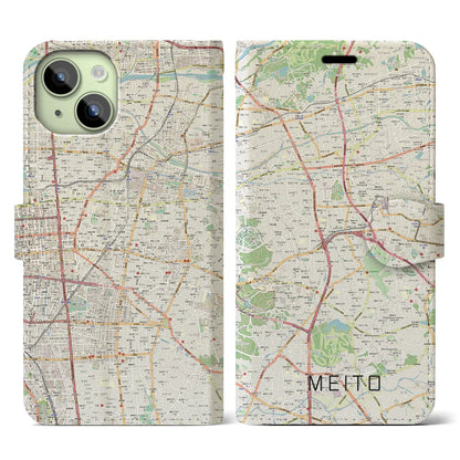 【名東（愛知県）】地図柄iPhoneケース（手帳タイプ）ナチュラル・iPhone 15 用