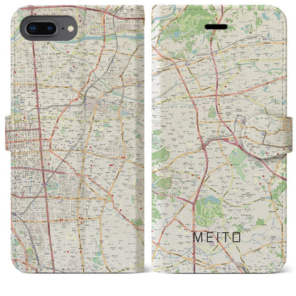 【名東（愛知県）】地図柄iPhoneケース（手帳タイプ）ナチュラル・iPhone 8Plus /7Plus / 6sPlus / 6Plus 用