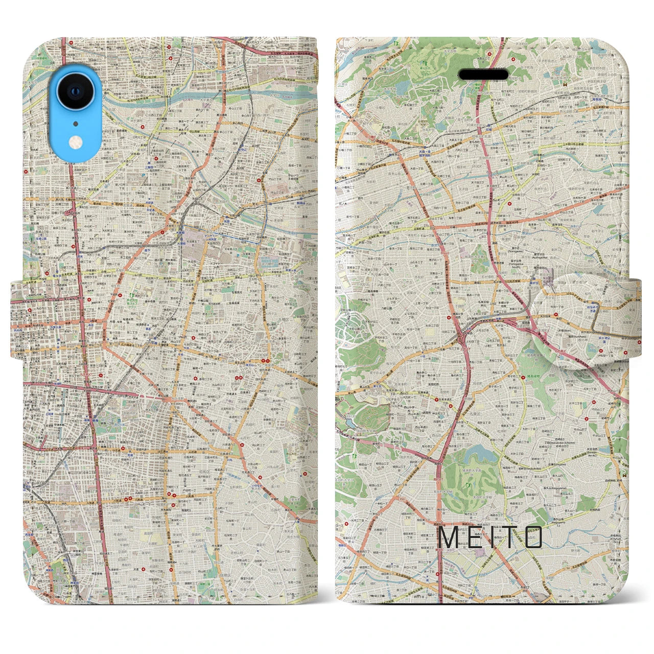 【名東】地図柄iPhoneケース（手帳両面タイプ・ナチュラル）iPhone XR 用